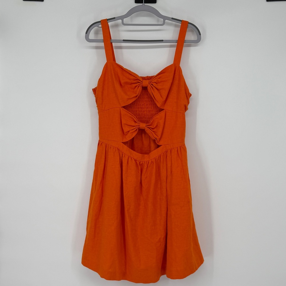 Fe Noel for‎ Target Orange Bow Front Cutout Smocked Mini Dress Sleeveless Small